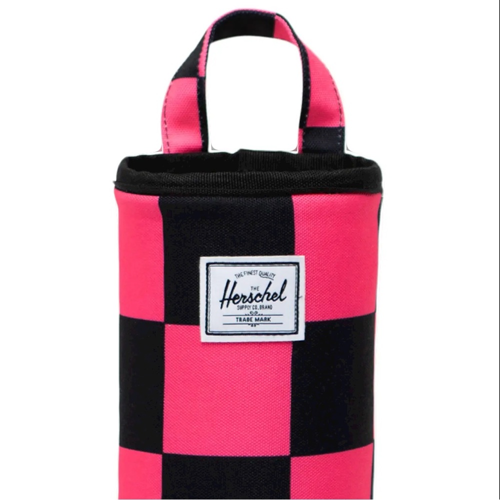 Herschel Neon Pink & Black Checked Insulated Bottle Bag